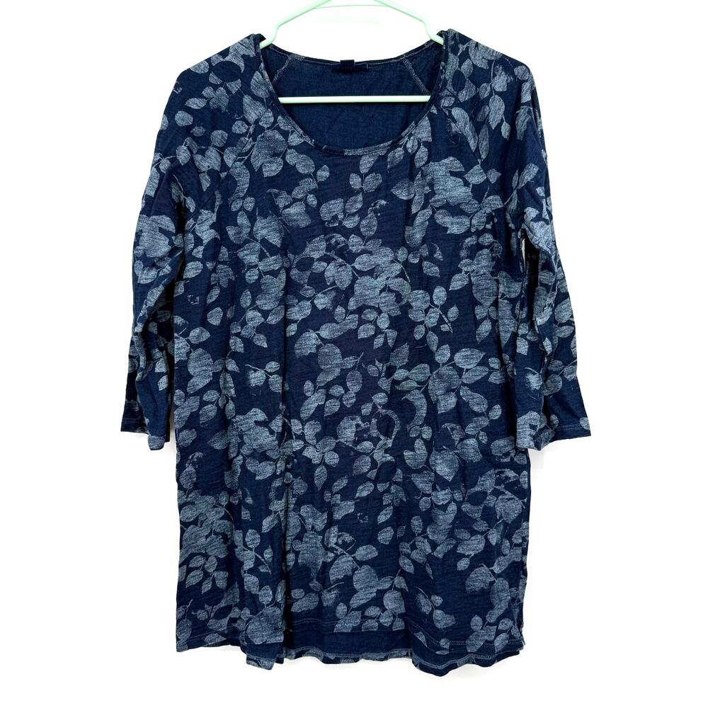 pureJill J.Jill Size Small Indigo Mid Sleeve Top Shirt Blouse Blue Organic Print